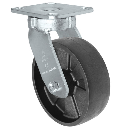 Swivel caster, 6" x 2" glass-filled nylon wheel, Plate 4 x 4-1/2"