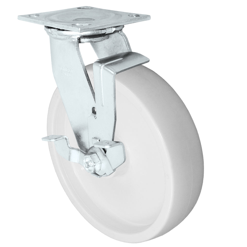Side brake caster, 8 in. polyolefin wheel (34 Series zinc-plated shown)
