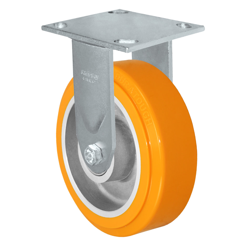 Rigid caster, 6" x 2" polyurethane on aluminum wheel, Plate 4 x 4-1/2" (photo from a matching CasterHQ rigid)