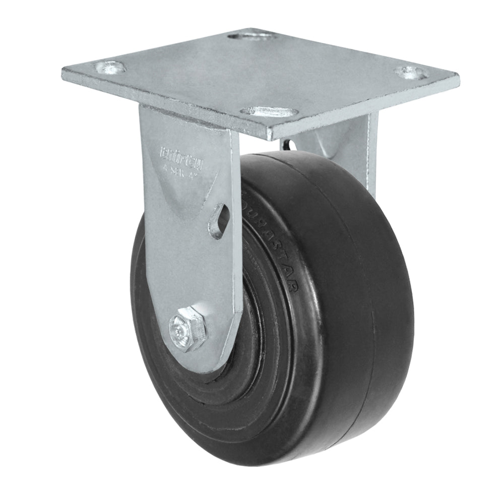 Rigid caster, 4" x 2" rubber on nylon wheel, Plate 4 x 4-1/2" (photo from a matching CasterHQ rigid)