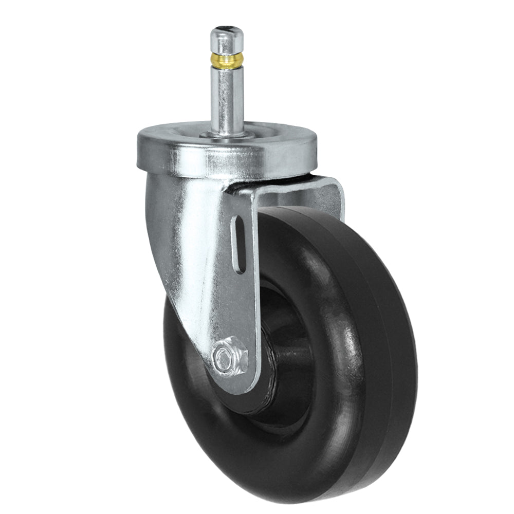 Swivel caster, 4" x 1-1/4" donut polyolefin wheel, Grip ring stem 7/16 x 1-3/8"