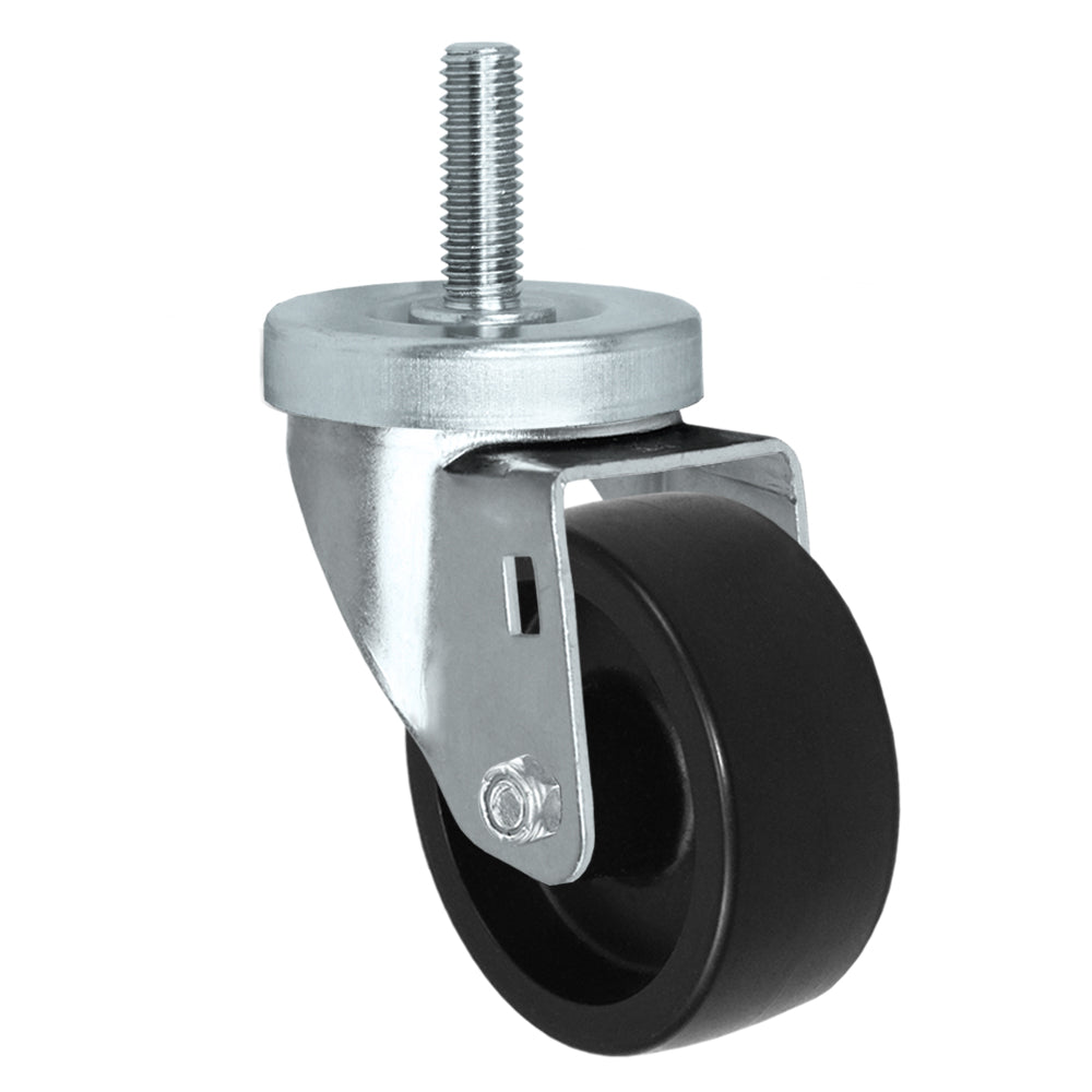 Swivel caster, 3" x 1-1/4" polyolefin wheel, Threaded stem 1/2-13 x 1-1/2" (zinc-plated 24 Series shown)
