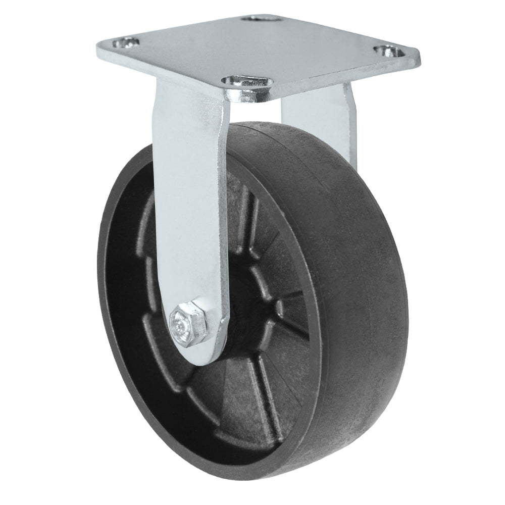 Rigid caster, 6" x 2" glass-filled nylon wheel, Plate 4 x 4-1/2"