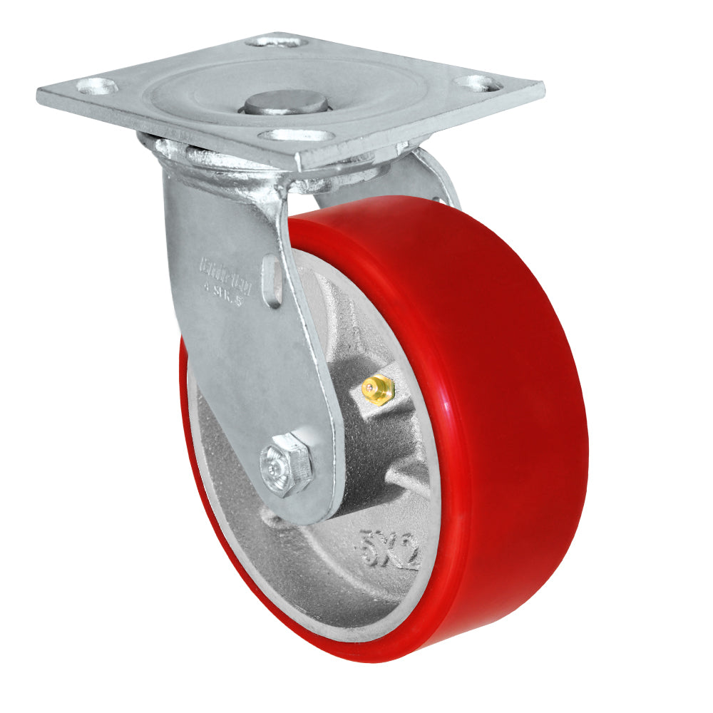 Swivel caster, 5" x 2" polyurethane on steel wheel, Plate 4 x 4-1/2"
