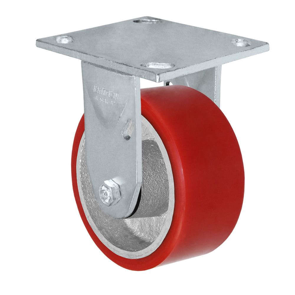 Rigid caster, 4" x 2" polyurethane on steel wheel, Plate 4 x 4-1/2"