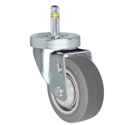 Swivel caster, 3" x 1-1/4" fx thermoplastic rubber wheel, Grip ring stem 7/16 x 1-3/8" (zinc-plated 24 Series shown)