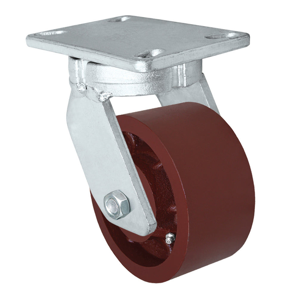 Swivel caster, 6" x 3" ductile steel wheel, Plate 4-1/2 x 6-1/4"