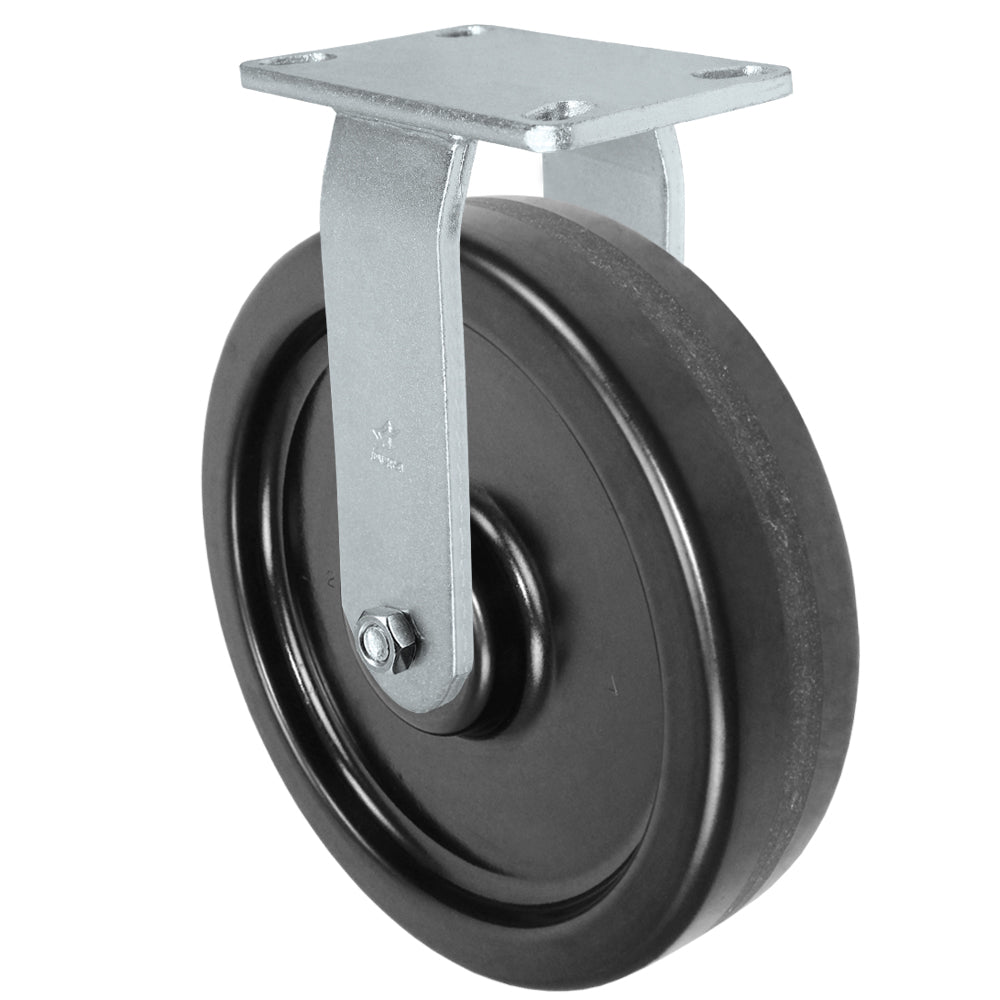 Rigid caster, 10" x 3" phenolic wheel, Plate 4-1/2 x 6-1/4" (photo from a matching CasterHQ rigid)