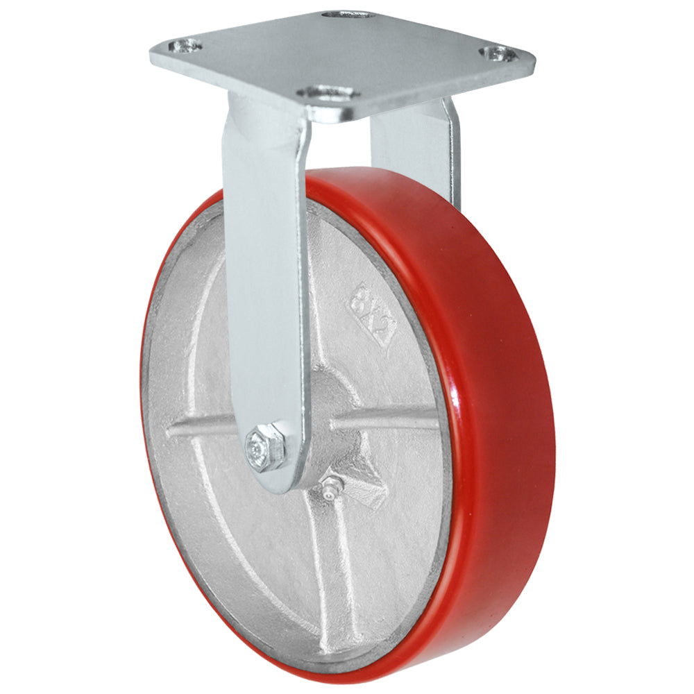 Rigid caster, 8" x 2" polyurethane on steel wheel, Plate 4 x 4-1/2"