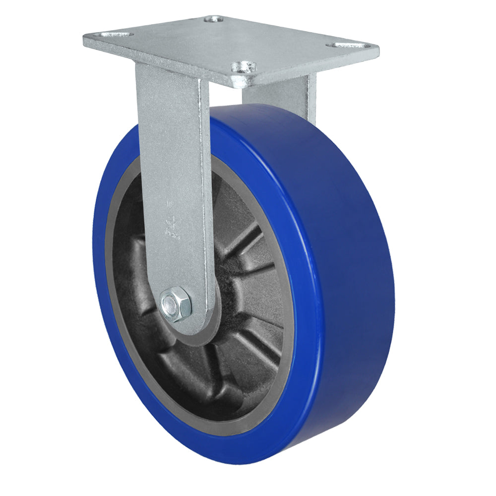 Rigid caster, 10" x 3" polyurethane on nylon wheel, Plate 5-1/4 x 7-1/4" (photo from a matching CasterHQ rigid)