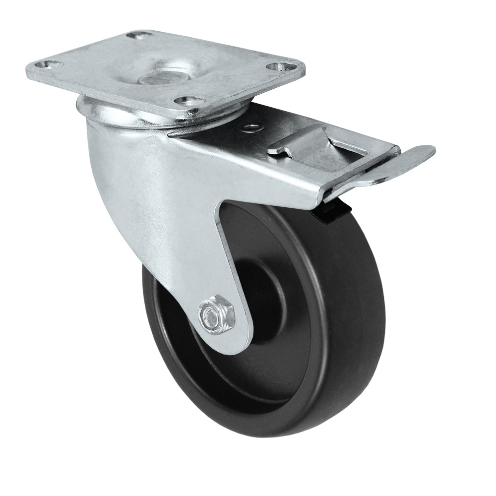 Total lock caster, 4" x 1-1/4" polyolefin wheel, Plate 2-3/8 x 3-5/8"