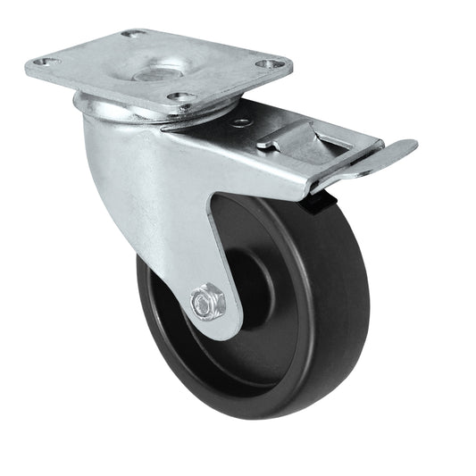 Total lock caster, 4" x 1-1/4" polyolefin wheel, Plate 2-3/8 x 3-5/8"