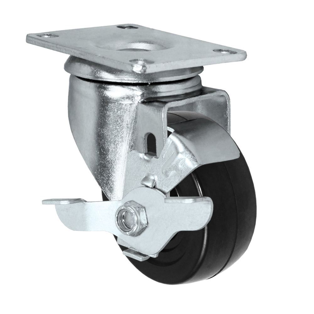 Side brake caster, 3 in. hard rubber wheel (21 Series zinc-plated shown)