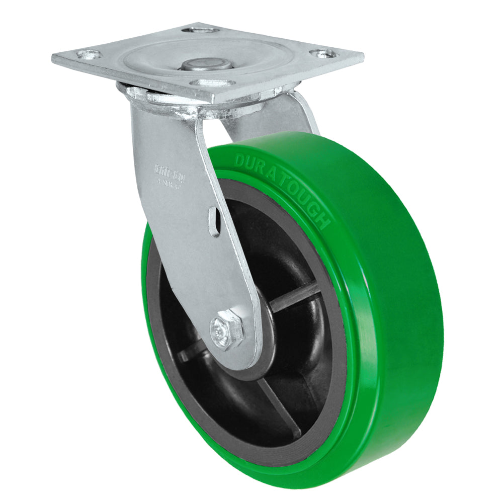 Swivel caster, 6" x 2" polyurethane on glass-filled nylon wheel, Plate 4 x 4-1/2"
