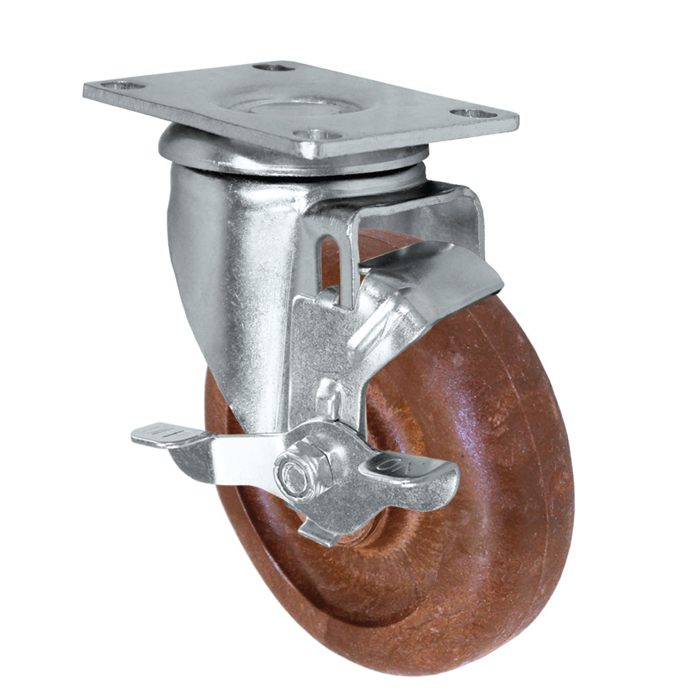 Side brake caster, 4 in. high-temp glass-filled nylon wheel (21 Series shown)