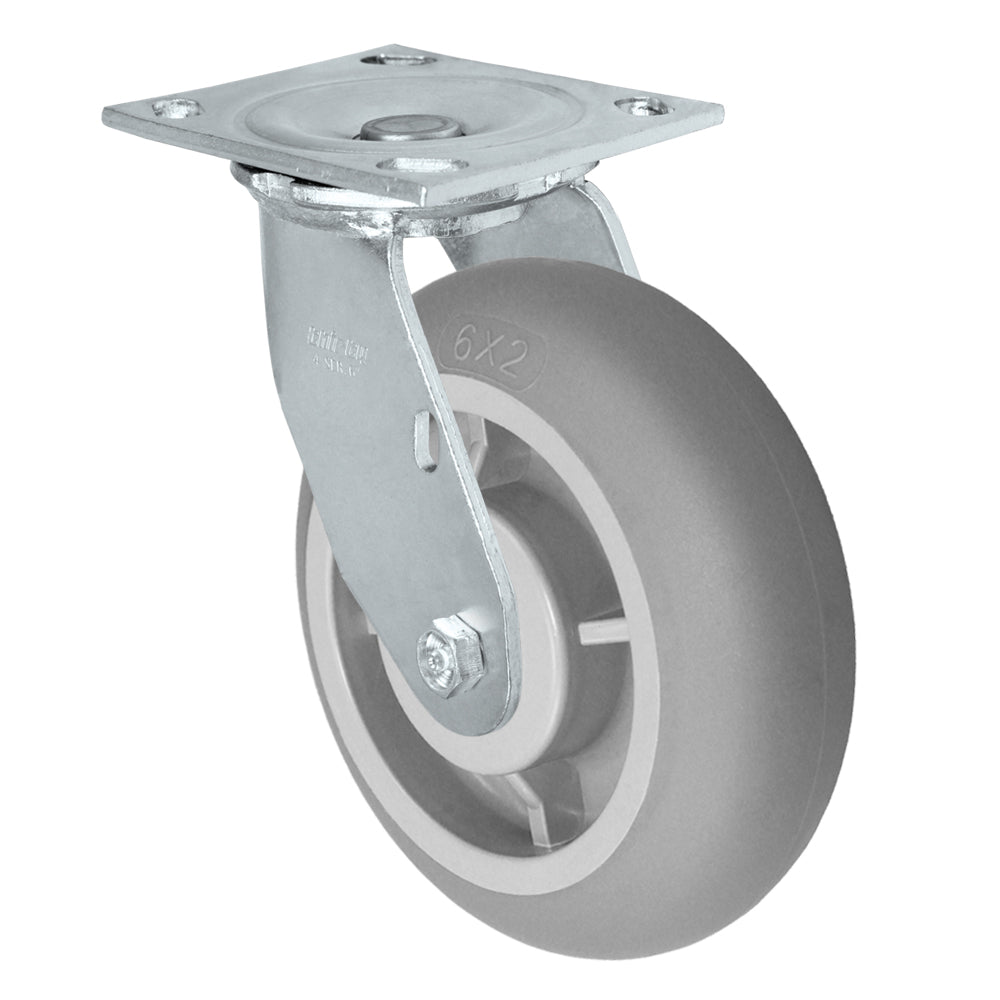 Swivel caster, 6" x 2" donut thermoplastic rubber wheel, Plate 4 x 4-1/2"