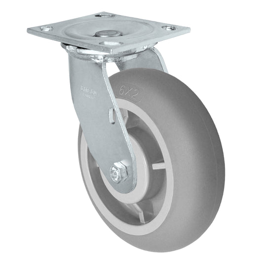 Swivel caster, 6" x 2" donut thermoplastic rubber wheel, Plate 4 x 4-1/2"