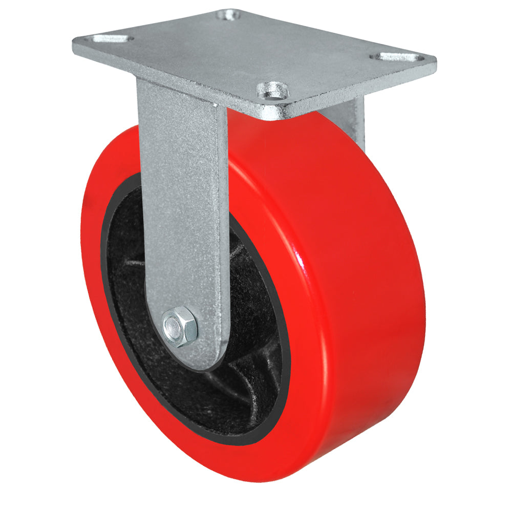Rigid caster, 10" x 3" hd polyurethane on steel wheel, Plate 5-1/4 x 7-1/4" (photo from a matching CasterHQ rigid)