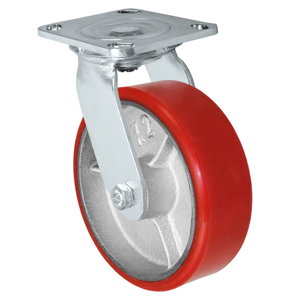 Swivel caster, 6" x 2" polyurethane on steel wheel, Plate 4 x 4-1/2"
