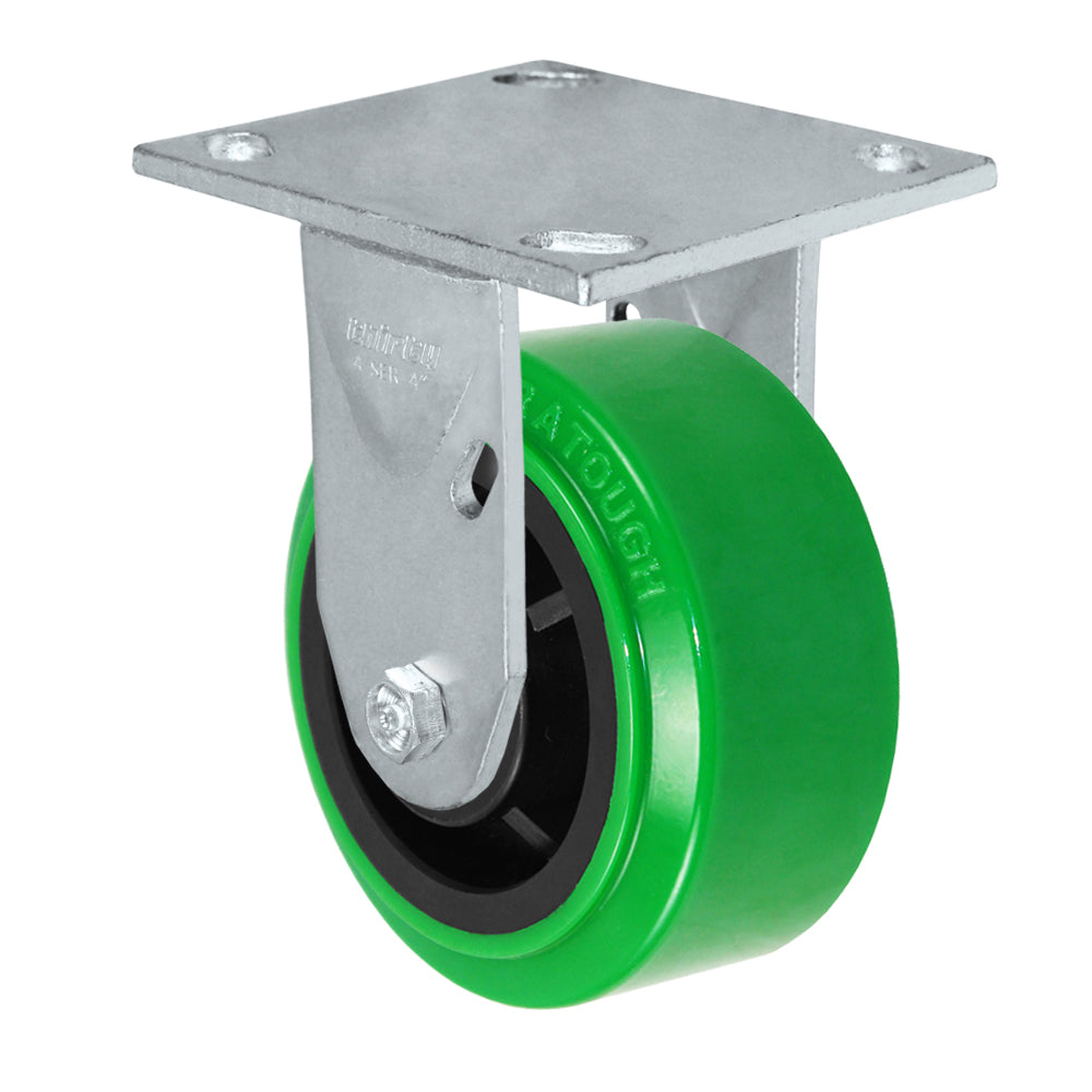 Rigid caster, 4" x 2" polyurethane on glass-filled nylon wheel, Plate 4 x 4-1/2" (photo from a matching CasterHQ rigid)