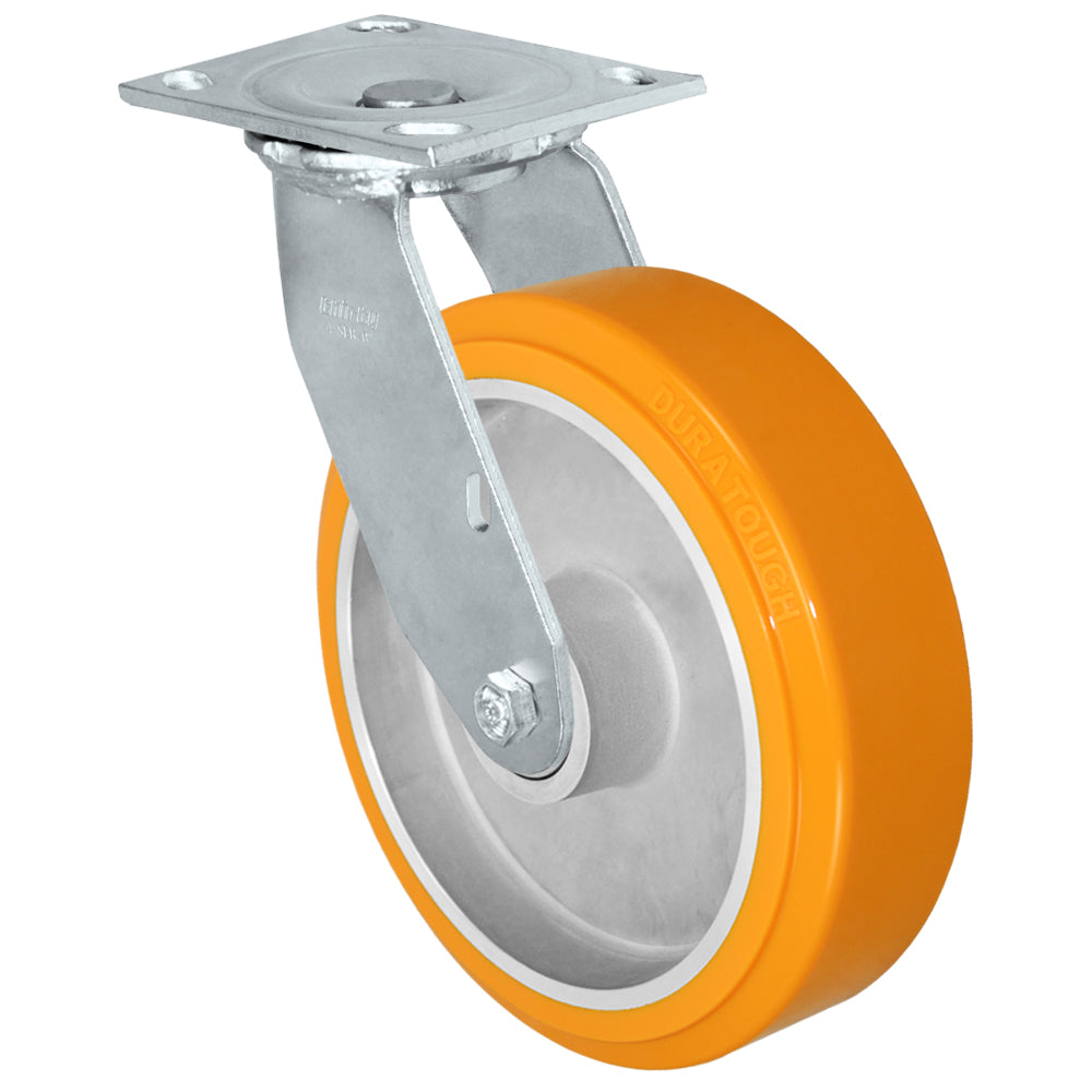 Swivel caster, 8" x 2" polyurethane on aluminum wheel, Plate 4 x 4-1/2"