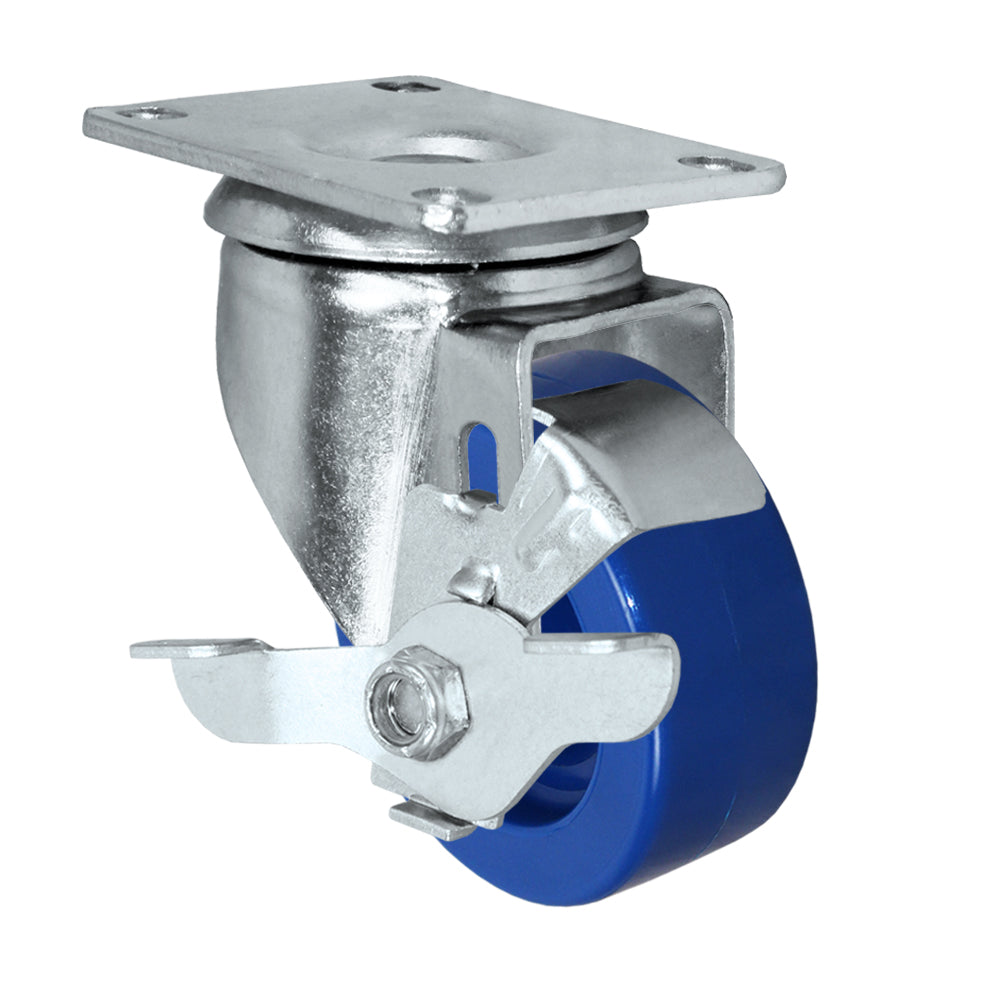 Side brake caster, 3 in. solid polyurethane wheel (21 Series zinc-plated shown)