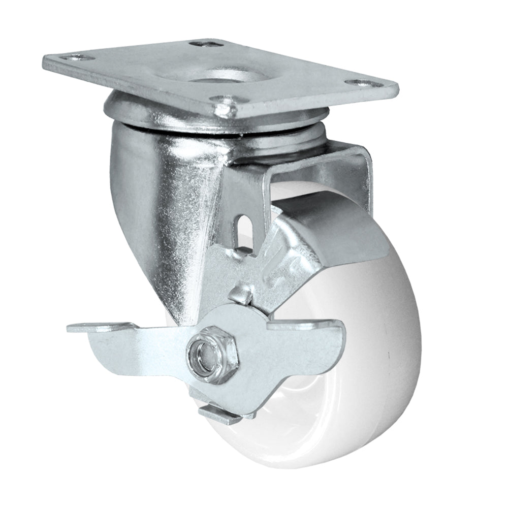 Swivel + side brake caster, 3" x 1-1/4" nylon wheel, Plate 2-3/8 x 3-5/8"