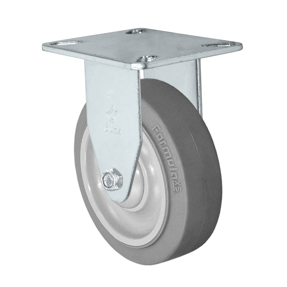 Rigid caster, 4" x 1-1/4" fx thermoplastic rubber wheel, Plate 3-1/8 x 4-1/8"