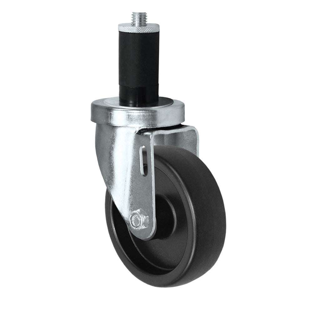Swivel caster, 4" x 1-1/4" polyolefin wheel, Expandable stem, 3/4" tube
