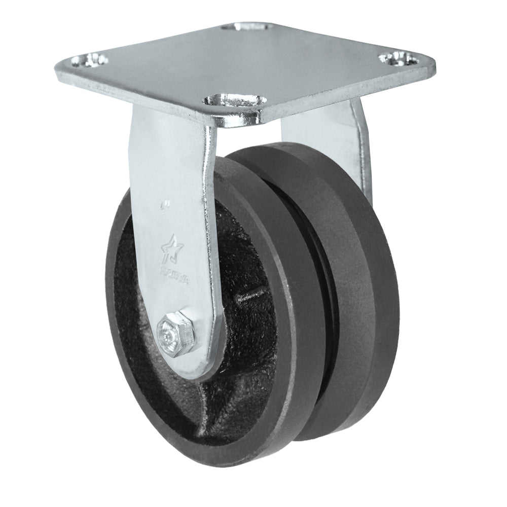 Rigid caster, 4" x 2" v-groove wheel, Plate 4 x 4-1/2"