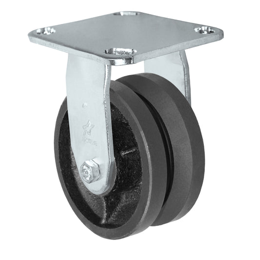 Rigid caster, 4" x 2" v-groove wheel, Plate 4 x 4-1/2"
