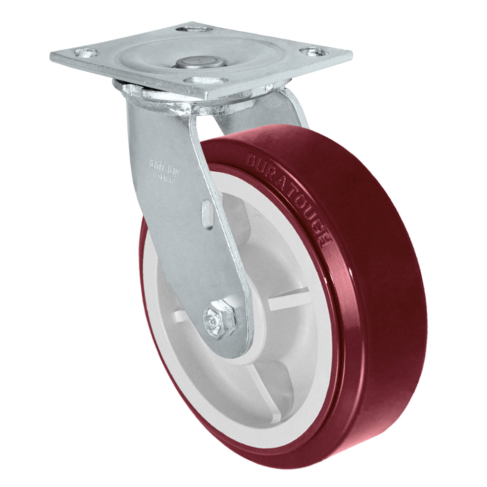 Swivel caster, 6" x 2" duratough polyurethane wheel, Plate 4 x 4-1/2"