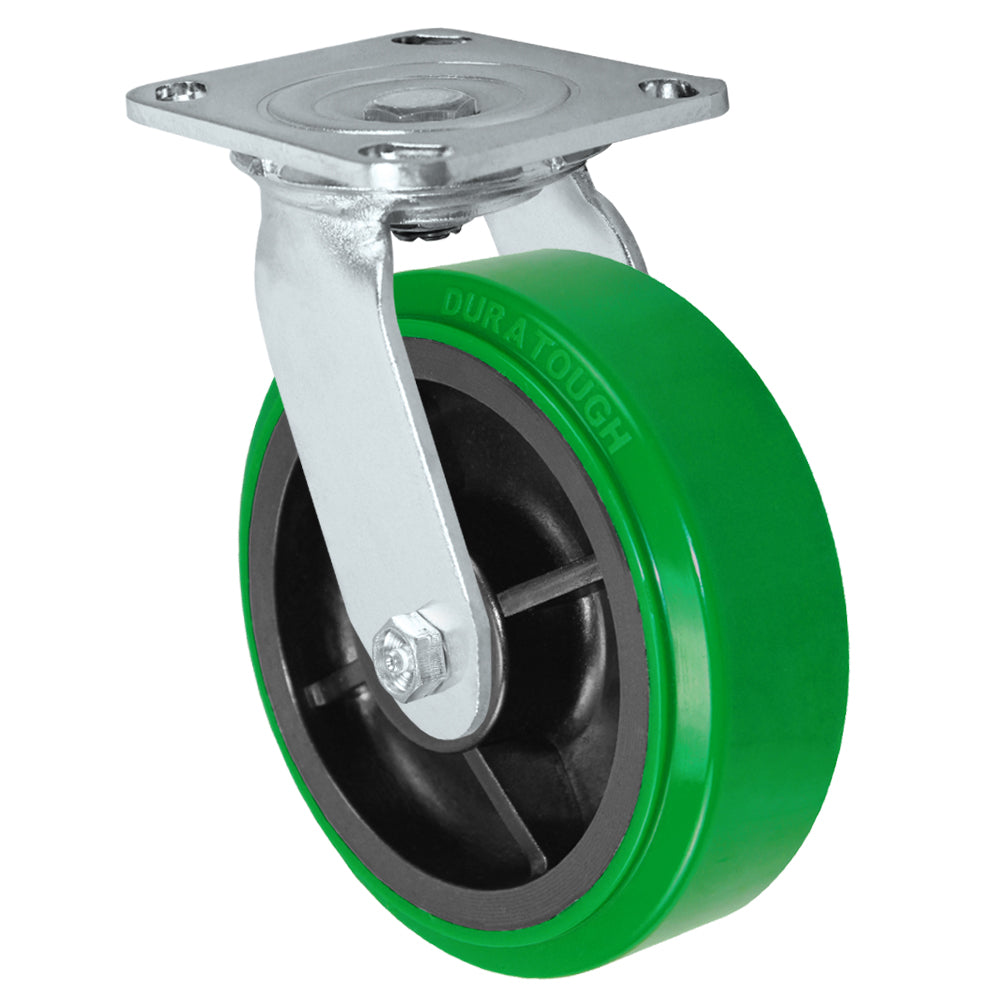 Swivel caster, 6" x 2" polyurethane on glass-filled nylon wheel, Plate 4 x 4-1/2"