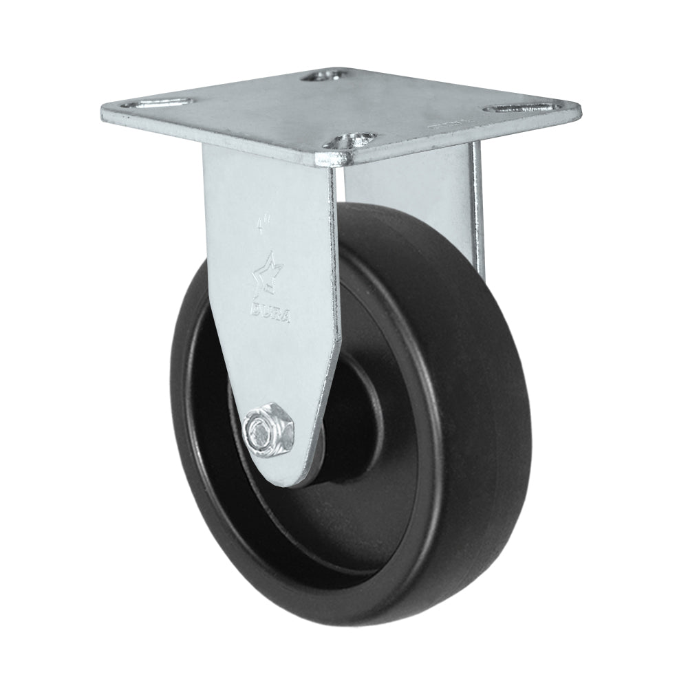 Rigid caster, 4" x 1-1/4" polyolefin wheel, Plate 3-1/8 x 4-1/8"