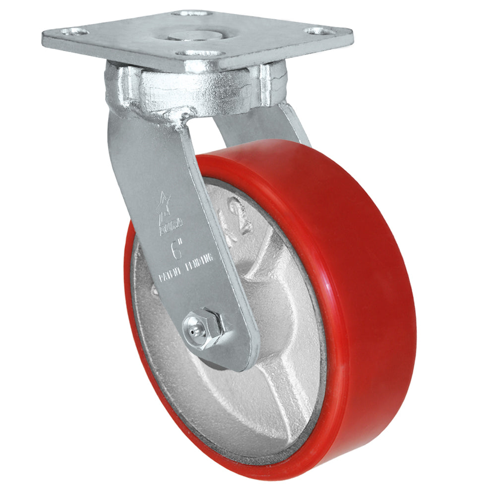 Swivel caster, 6" x 2" polyurethane on steel wheel, Plate 4 x 4-1/2"