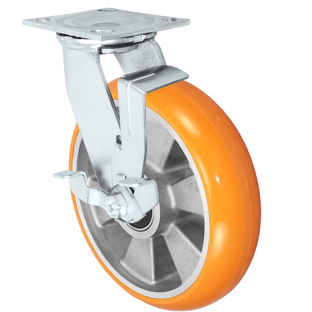 Side brake caster, 8 in. donut polyurethane on aluminum wheel (34 Series zinc-plated shown)
