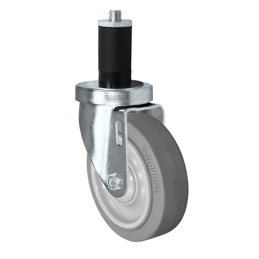 Swivel caster, 4" x 1-1/4" fx thermoplastic rubber wheel, Expandable stem, 3/4" tube