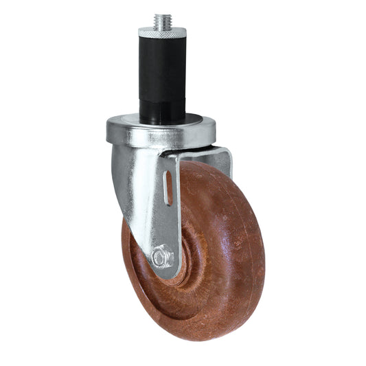 Swivel caster, 4" x 1-1/4" high-temp glass-filled nylon wheel, Expandable stem, 3/4" tube (zinc-plated 24 Series shown)