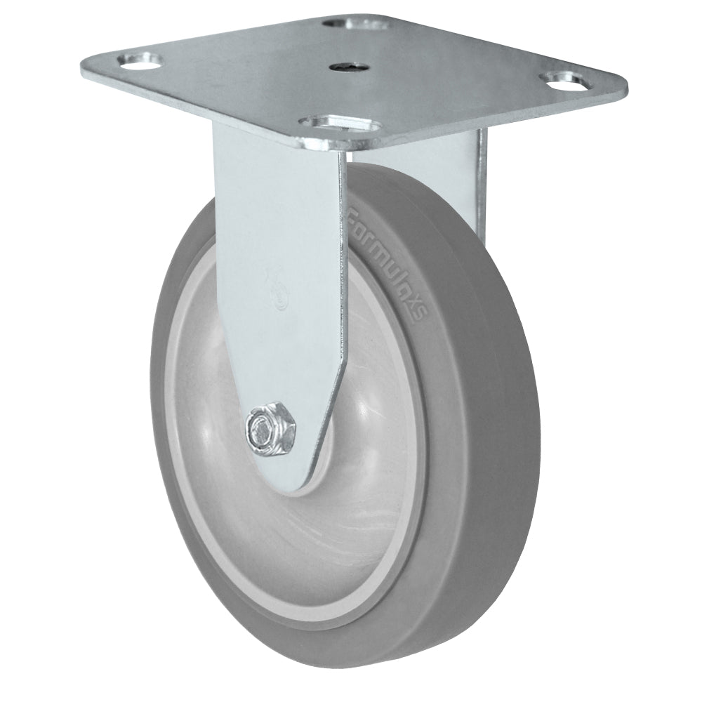 Rigid caster, 5" x 1-1/4" fx thermoplastic rubber wheel, Plate 2-3/8 x 3-5/8"