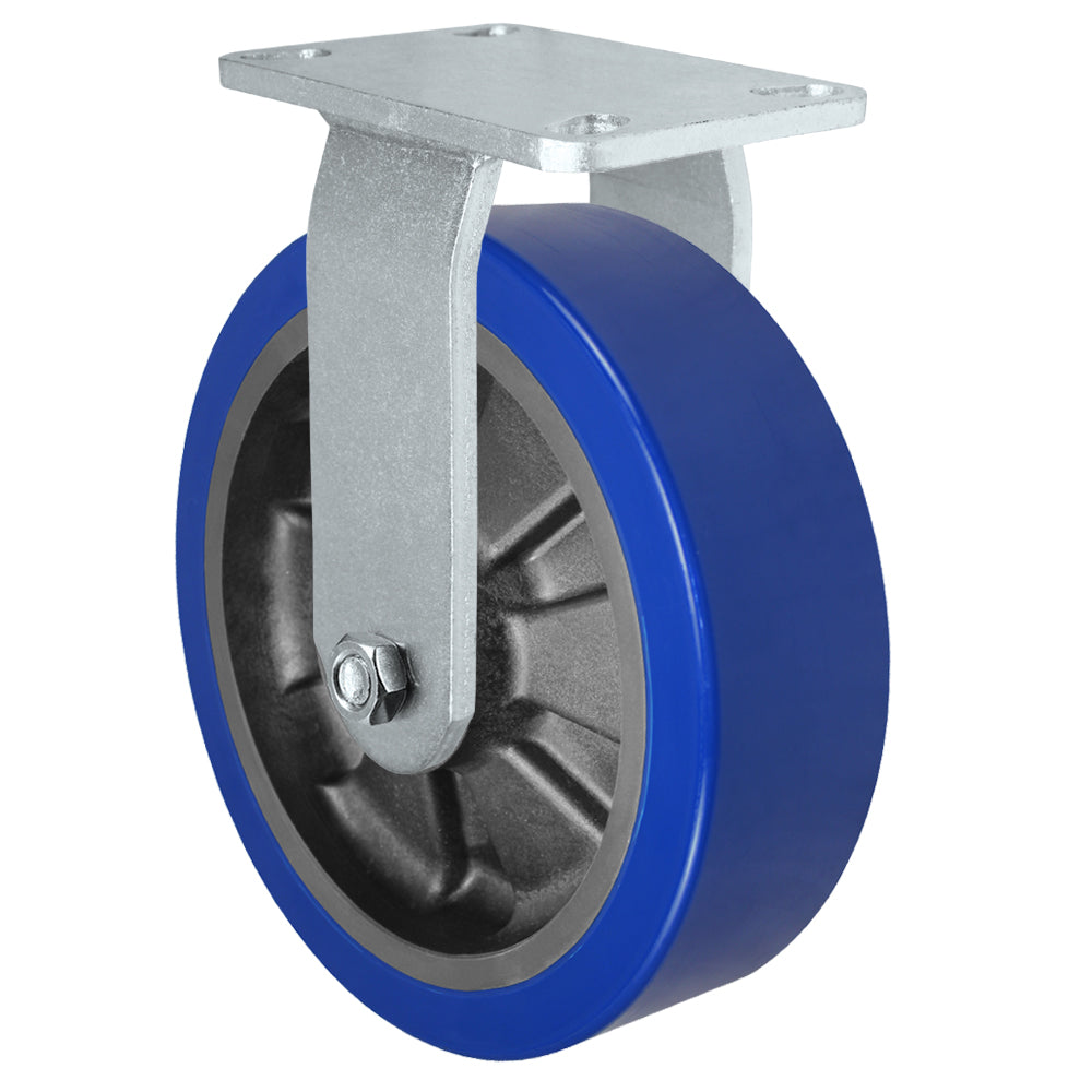 Rigid caster, 10" x 3" polyurethane on nylon wheel, Plate 4-1/2 x 6-1/4" (photo from a matching CasterHQ rigid)