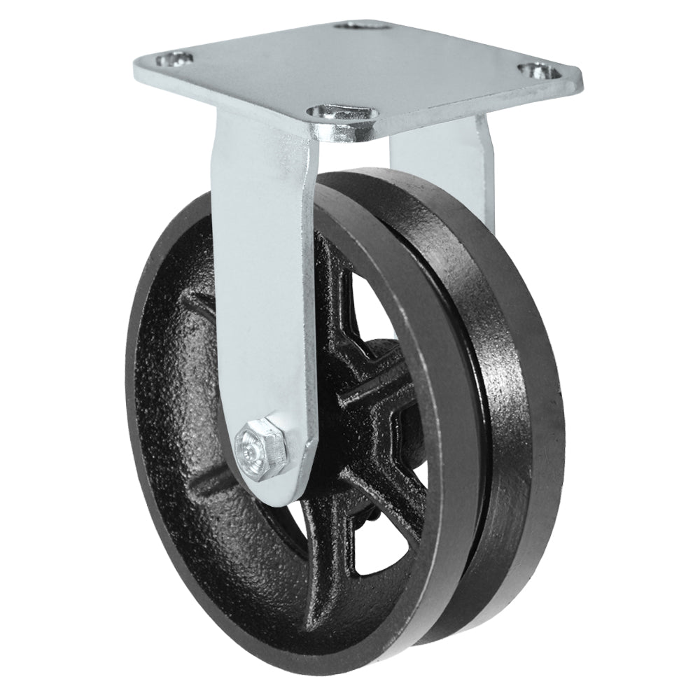 Rigid caster, 6" x 2" v-groove wheel, Plate 4 x 4-1/2"
