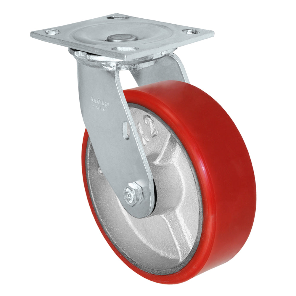 Swivel caster, 6" x 2" polyurethane on steel wheel, Plate 4 x 4-1/2"
