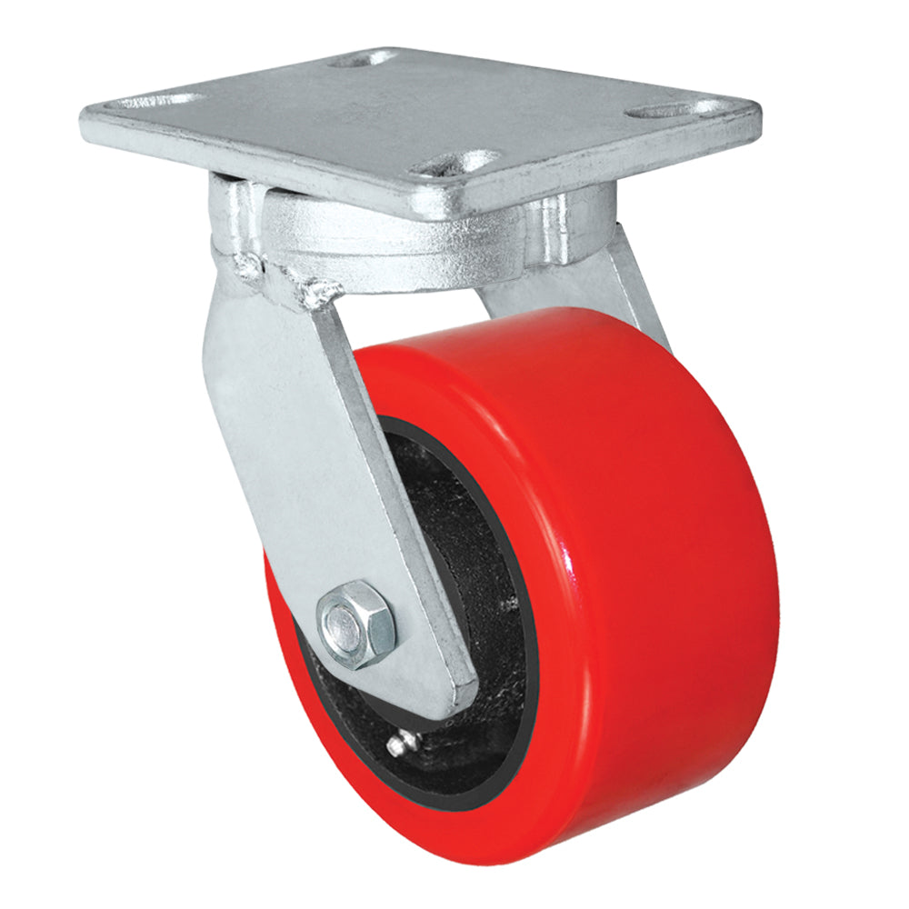 Swivel caster, 6" x 3" hd polyurethane on steel wheel, Plate 4-1/2 x 6-1/4"