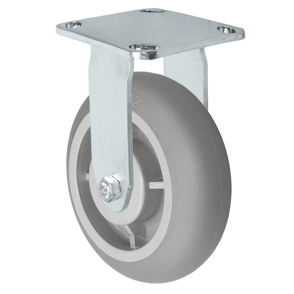 Rigid caster, 6" x 2" donut thermoplastic rubber wheel, Plate 4 x 4-1/2"