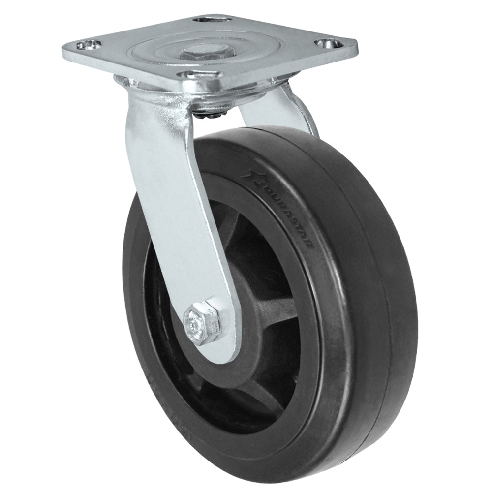 Swivel caster, 6" x 2" rubber on nylon wheel, Plate 4 x 4-1/2"