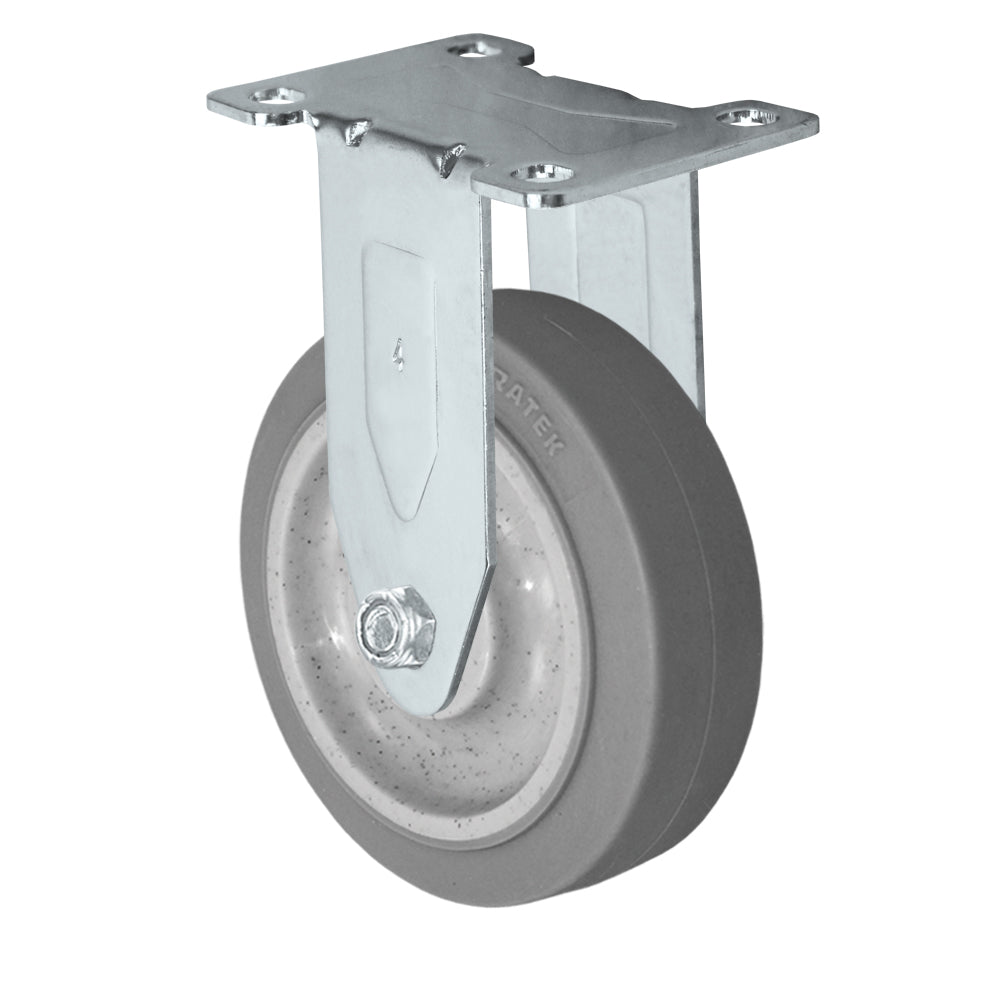 Rigid caster, 4" x 1-1/4" duratek rubber wheel, Plate 2-3/8 x 3-5/8"