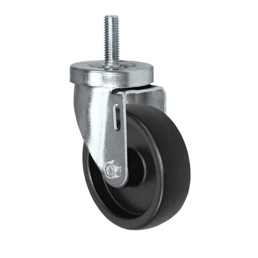 Swivel caster, 4" x 1-1/4" polyolefin wheel, Threaded stem 1/2-13 x 1-1/2"