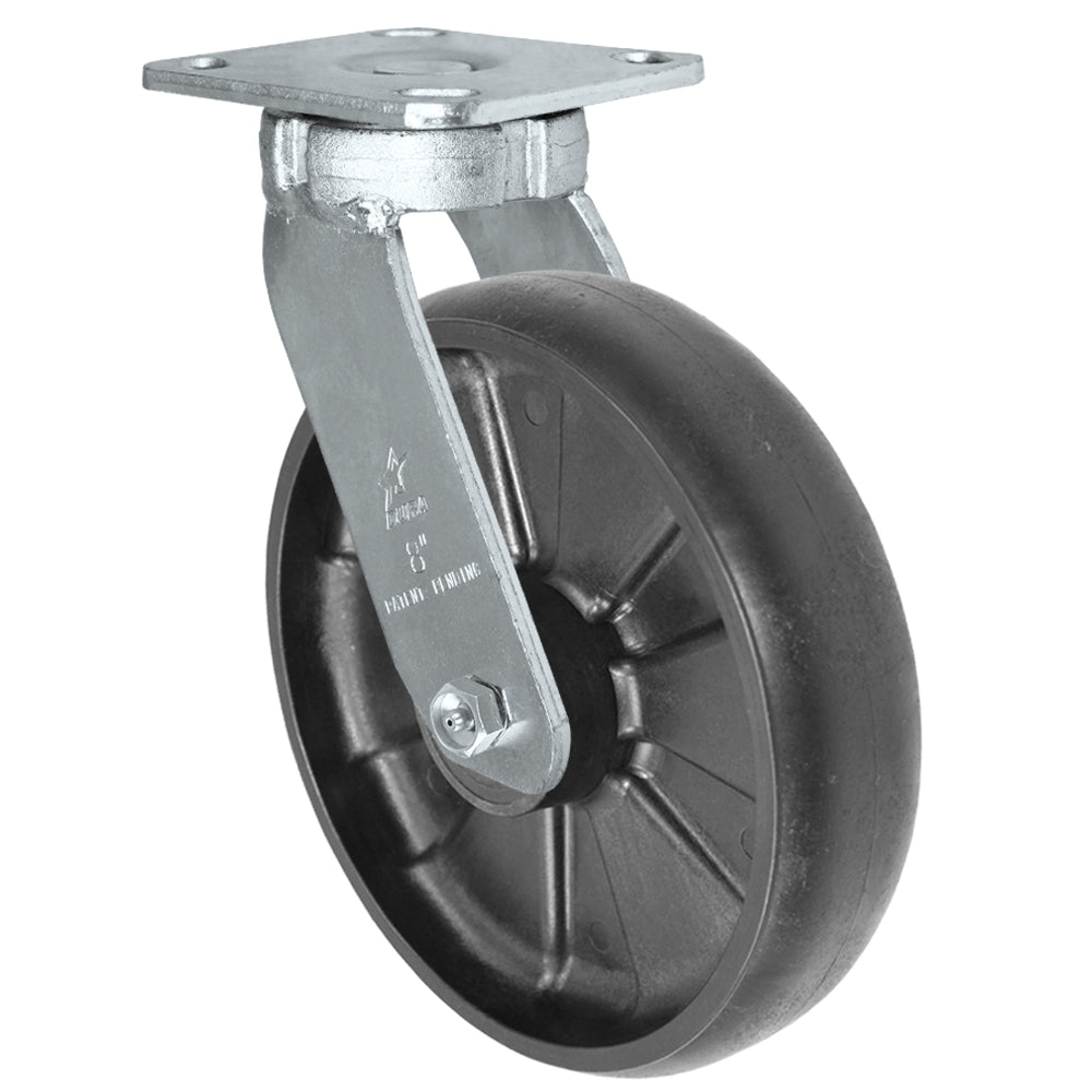 Swivel caster, 8" x 2" glass-filled nylon wheel, Plate 4 x 4-1/2"