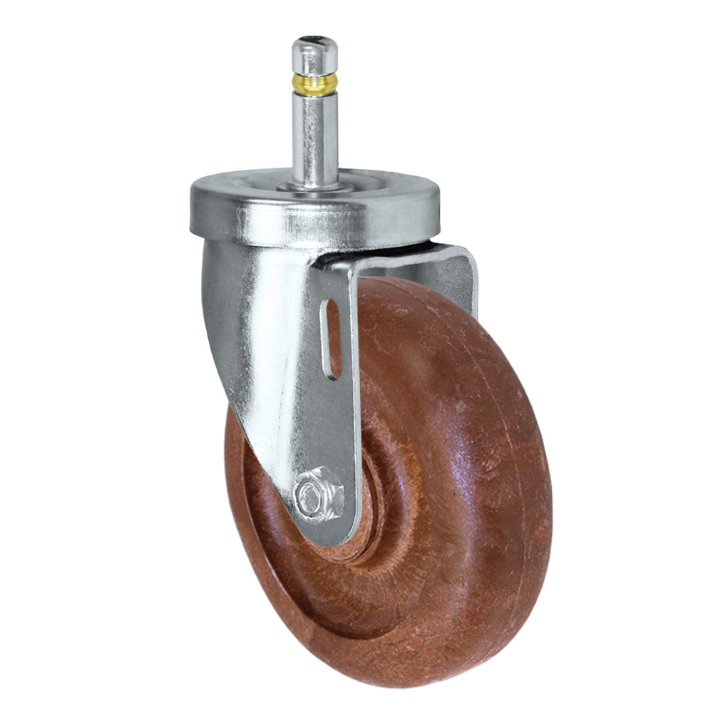 Swivel caster, 4" x 1-1/4" high-temp glass-filled nylon wheel, Grip ring stem 7/16 x 1-3/8" (zinc-plated 24 Series shown)