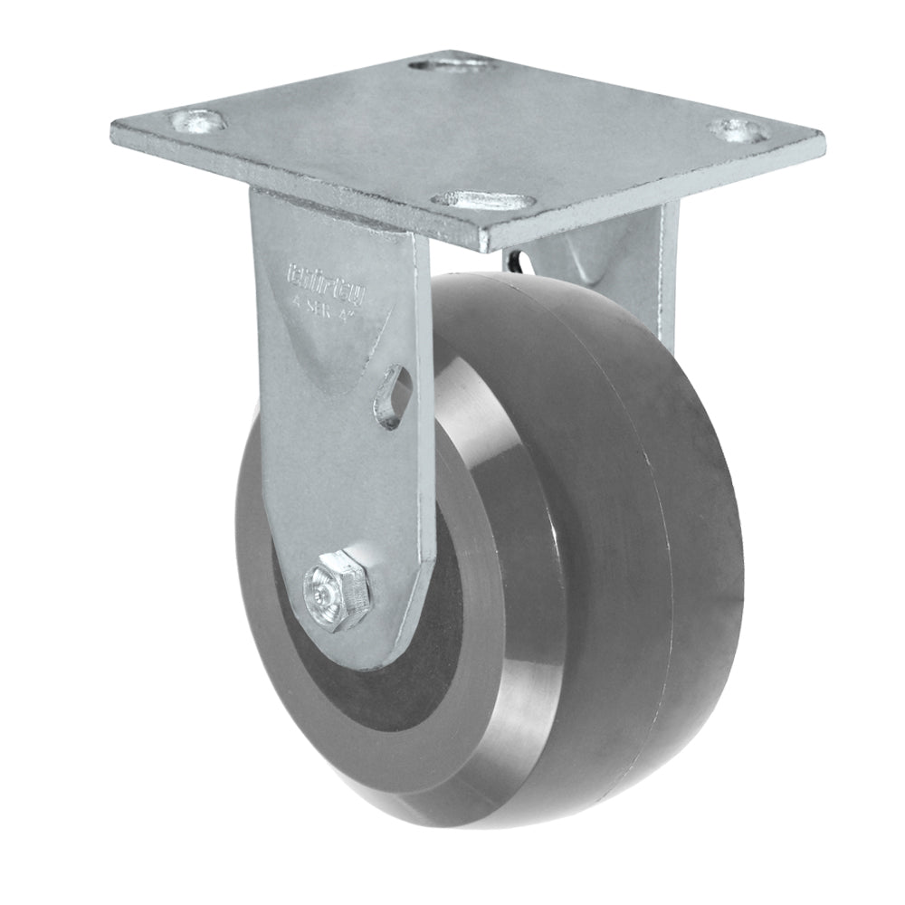 Rigid caster, 4" x 2" hd solid polyurethane wheel, Plate 4 x 4-1/2"